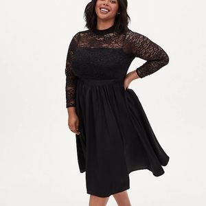BLACK LACE MOCK NECK SKATER MIDI DRESS PLUS SZ 22